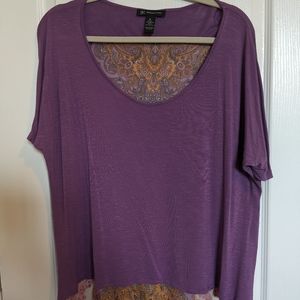 I.N.C, ladies casual top. Size XL, purple with multi color back.
